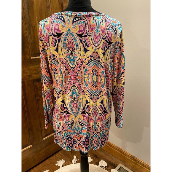 Investment Essential Womens Plus Size XL Pink Paisley 3/4 Sleeve Stretchy Top - Picture 5 of 10